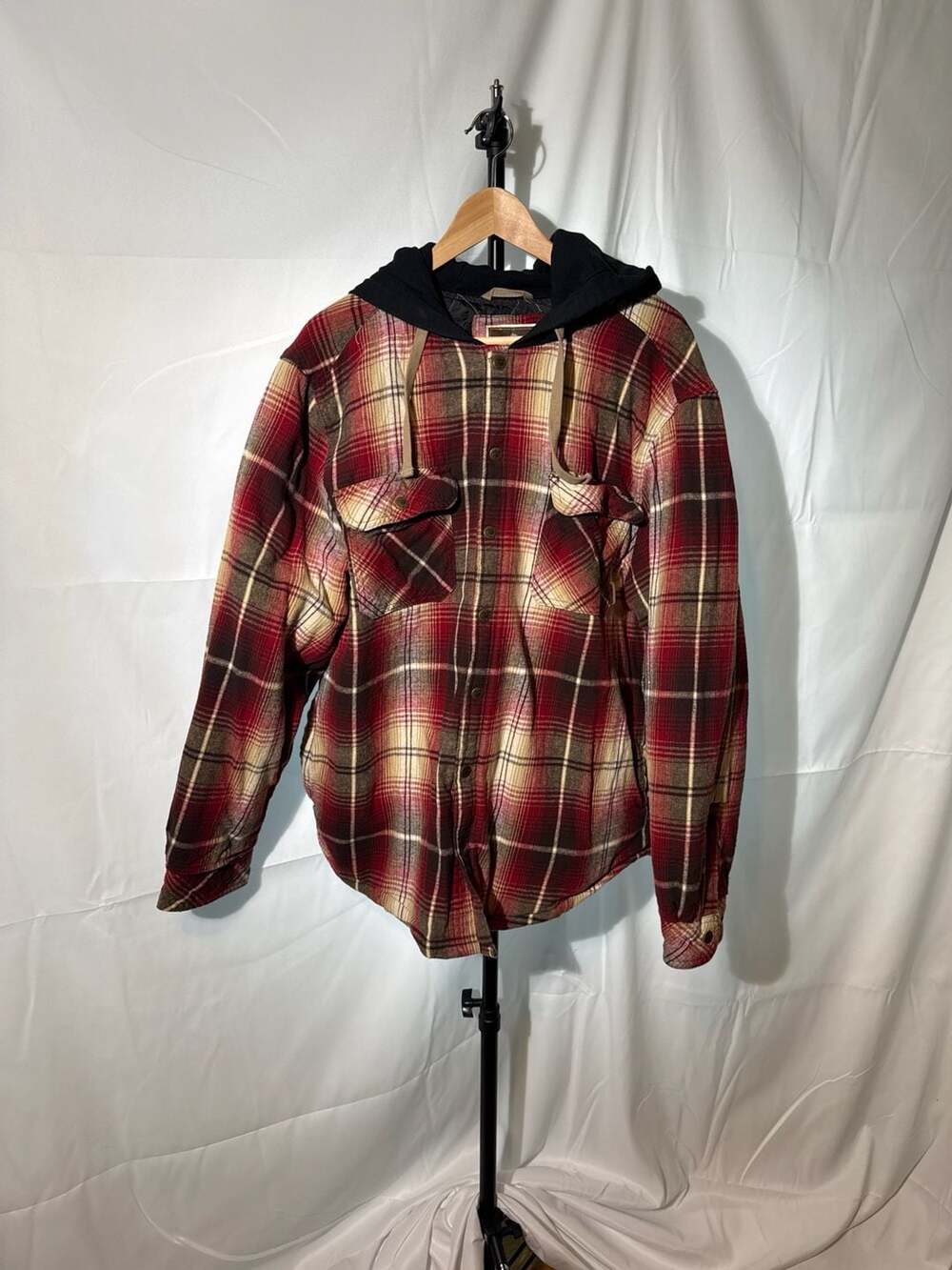 Legendary Outfitters Quilted Lined Hooded Flannel Shirt Jacket Red Plaid Size XL